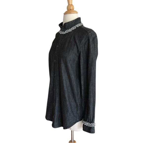 POLO RALPH LAUREN Black Denim Long Sleeve Shirt Lace Cowgirl Western Size 4 - Picture 5 of 13